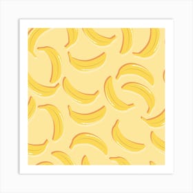 Banana Pattern On Pastel Yellow Square Art Print