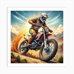 Dynamic Motocross Rider On A Mountain Trail Art Print