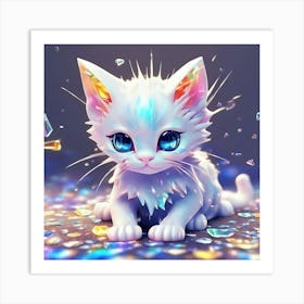 White Kitten With Crystals Art Print