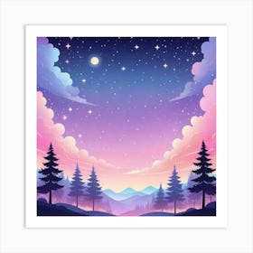 Sky With Twinkling Stars In Pastel Colors Square Composition 126 Art Print