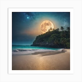 Full Moon Over The Beach Art Print