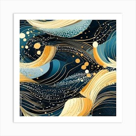 Blue And Gold Waves Art Print