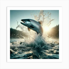 Salmon Jumping Out Of The Water Art Print