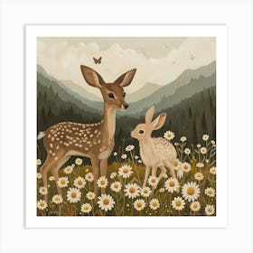 Deer And Bunnies Fairycore Painting 1 Art Print