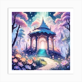 A Fantasy Forest With Twinkling Stars In Pastel Tone Square Composition 455 Art Print