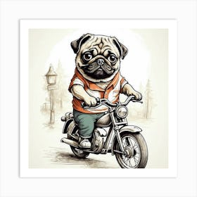 Pug On A Motorcycle Canvas Print Art Print