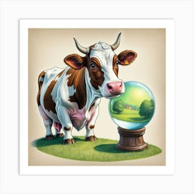 Cow With A Glass Ball Art Print