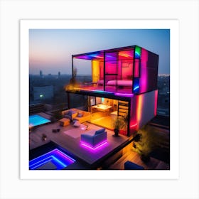 House With Colorful Lights Art Print
