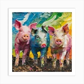 Kitsch Pig Rainbow Collage Art Print