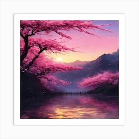 Cherry Blossoms At Sunset Art Print