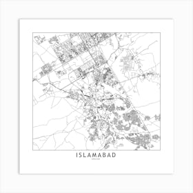 Islamabad White Map Square Art Print
