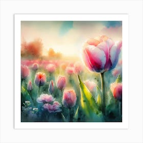 Watercolor Of Tulips Art Print