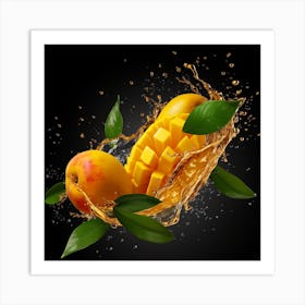 Mangoes Splashing Water Art Print