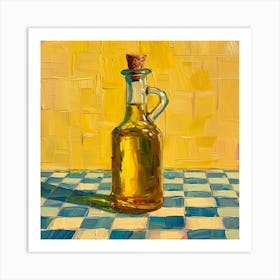 Olive Oil In A Bottle Yellow Checkerboard 3 Art Print