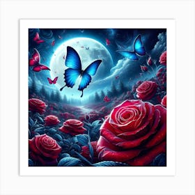 Roses And Butterflies 6 Art Print