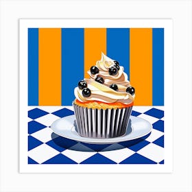 Cupcake Blue Checkerboard 5 Art Print