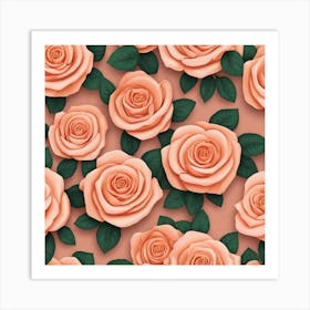 Peach Roses Seamless Pattern 3 Art Print