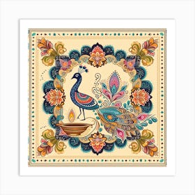 A Rangoli Featuring Traditional Motifs Like Peacocks, Diyas, Or Paisley Patterns Art Print