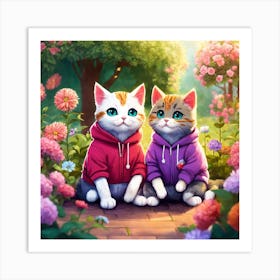 Two Cats In The Garden Art Print