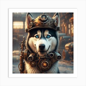 Steampunk Husky  Art Print