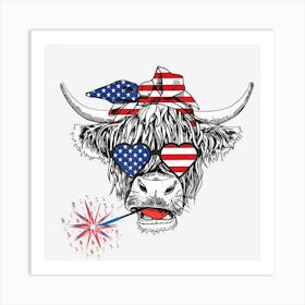 Hot Trend Cow 4th Of July Patriotic Heifer Highland Cow Art Print