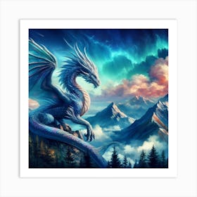 Blue Dragon In The Mountains Art Print