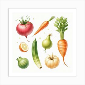 Beautifully Illustrated Fresh Produce In A Delicate Watercolor Setting 1 Art Print