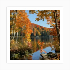 Autumn Leaves On A Lake Art Print