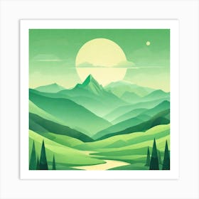 Misty mountains background in green tone 169 Art Print