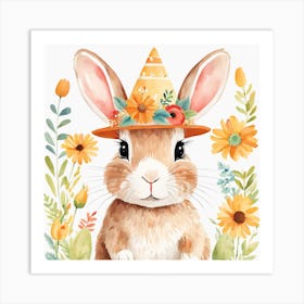 Floral Baby Rabbit Nursery Illustration (3) Art Print