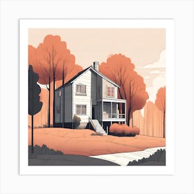 Minimalist illustration of house and trees Art Print