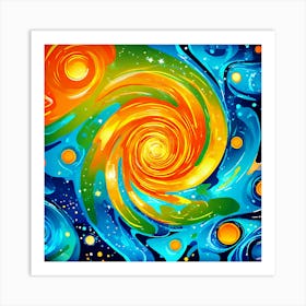 Colors Neon Green Electric Blue Bold Orange pattern Spiral Shapes And Swirls Resembling good looking ,Elegant look , attracting colors combination 1 Art Print