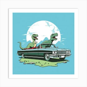 Dinosaurs In A Car 1 Art Print