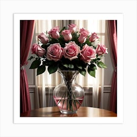 Pink Roses In Vase Art Print