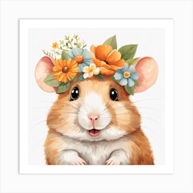 Floral Baby Hamster Nursery Illustration (35) Art Print