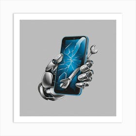 Hand Holding A Broken Phone Art Print