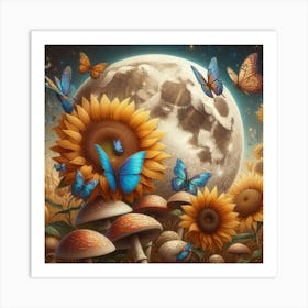 Sunflowers And Butterflies 14 Art Print