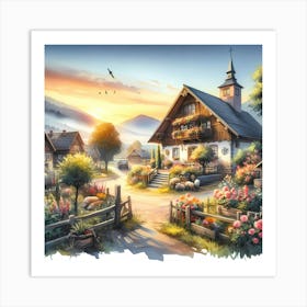 Village At Sunset 1 Art Print