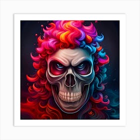 Skull With Colorful Hair Art Print