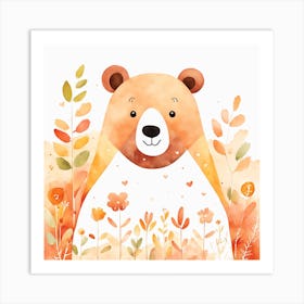 Floral Teddy Bear Nursery Illustration (2) Art Print