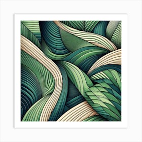 Geometric Art Green waves of palm leaf Art Print