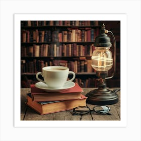 Coffee And Books In The Library 1 Art Print