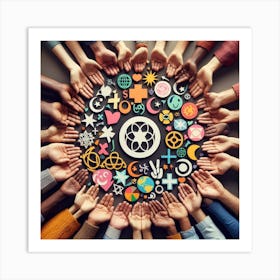 Group Of Hands In A Circle Art Print