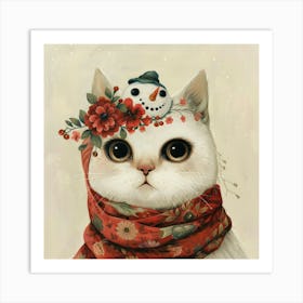 Snowman Cat Art Print