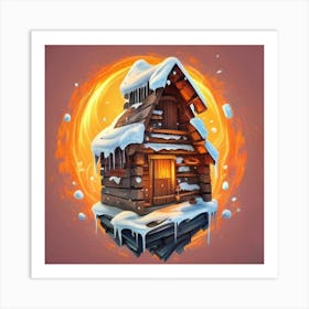 Wooden hut snow 4 Art Print