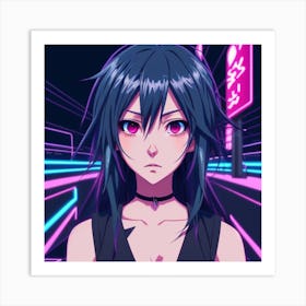 Anime Girl In Neon Lights Art Print