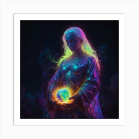 Woman Holding A Glowing Globe Art Print