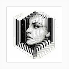 Women Head - Abstract Line Art Illustration 177 Art Print