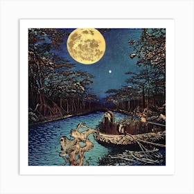 Moon Over The River Art Print