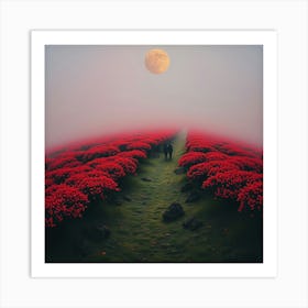 Moonlight Over Red Flowers Art Print